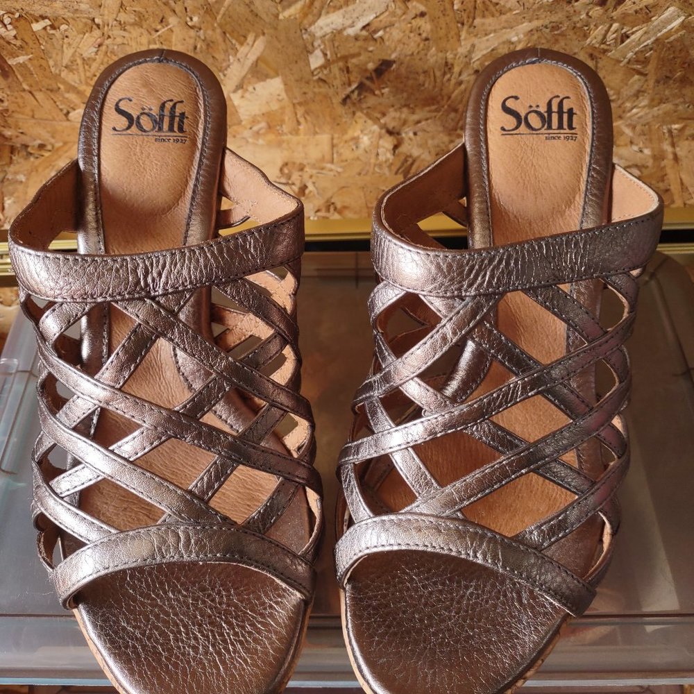 Sofft Cork Wedge Sandals, Bronze, Size 10